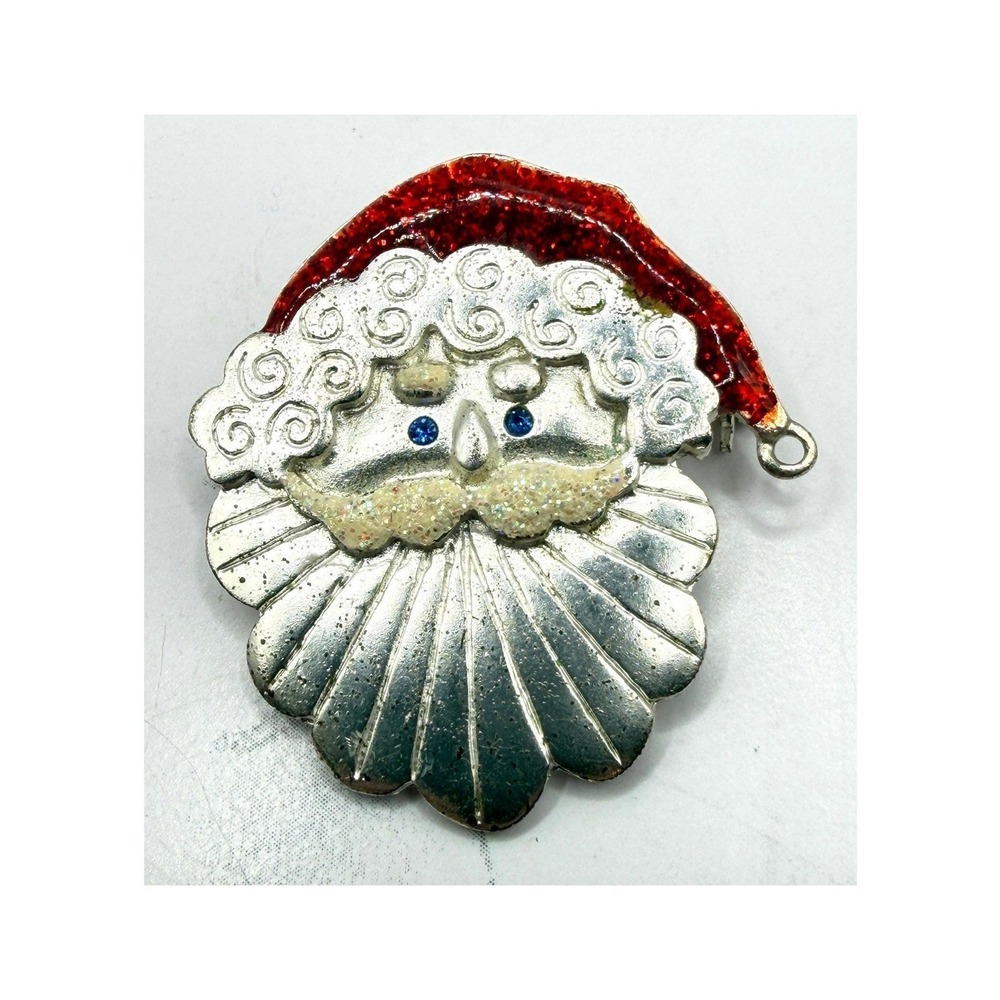 Vintage Santa Claus Brooch Tanya Creations TC Christmas Pin Red Glitter Hat